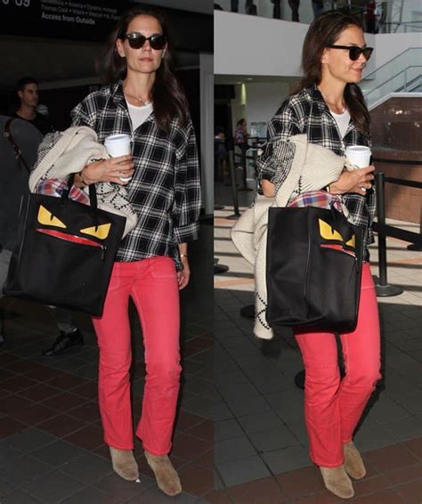 katie holmes fendi pink jacket|katie holmes canvas tote.